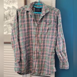 Louis Philippe Red and Green Plaid Casual Shirt